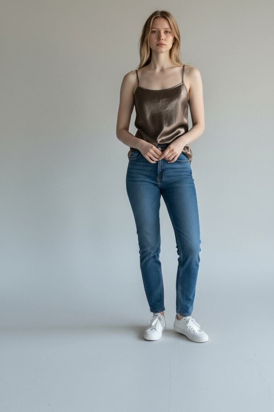 NEW Halara Silver Metallic Satin Adjustable Straps Cami Tank Top Womens Size M